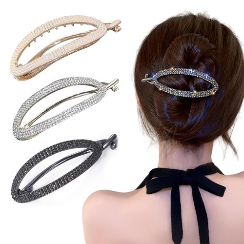 3 Pcs Rhinestone Hair Clips Ponytail Holder Cuff Metal Spring Crystal Hair Barrettes Women Styling Wedding Birthday Party Hair Accessories