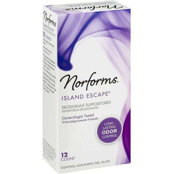 Norforms Feminine Deodorant Suppositories, Long Lasting Odor Control, Gynocologist Tested, Individullay Wrapped, Island Escape Scent, 12 Count in Each Box (Pack of 8)