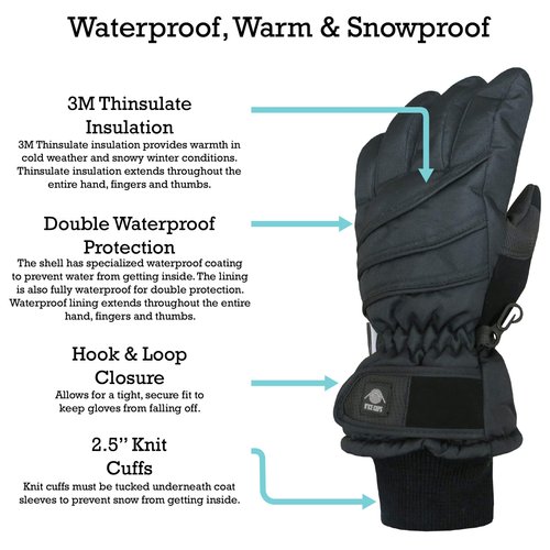 N'Ice Caps Kids Waterproof Thinsulate Warm Winter Gloves (Black 1, 5-6 Years)