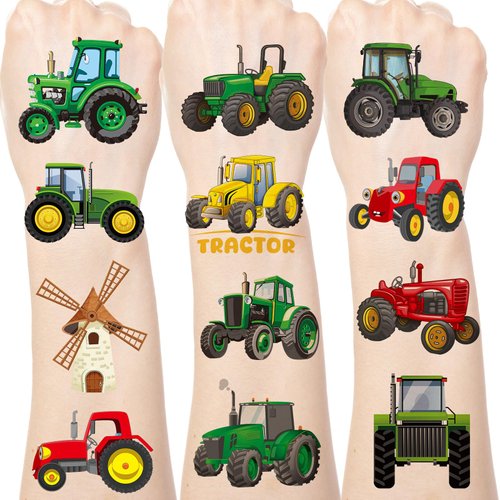Lovarywow Tractor Temporary Tattoos for Kids - 200+ Tractor Birthday Decorations Tattoos Temporary Gifts for Boys Construction Party Favors Tractor Birthday Supplies Decorations Decor Prizes Rewards