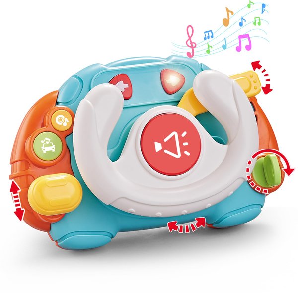 Montessori Early Learning Infant Toys 6 8 12 18 Months, Baby Musical Toys,Steering Wheel Toy with Sound and Lights,1st Birthday Gifts for Boys,Sensory Toys for Toddlers 1-3 Years Old