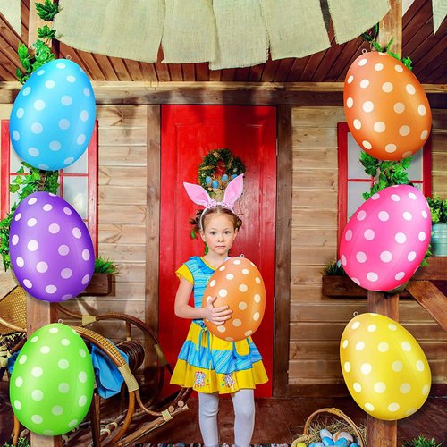 6 Pack Easter Inflatable Outdoor Decorations, Colorful Inflatable Easter Eggs, Blow Up Yard Decorations for Easter Decor, Home Holiday Party, Indoor, Outdoor, Garden, Yard Lawn Decor (16 Inch)