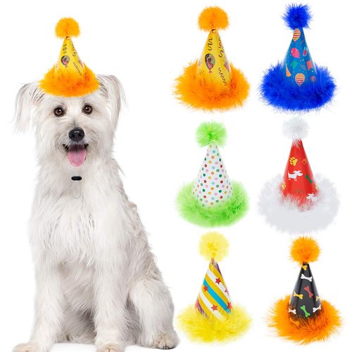6 Pack Dog Party Hat Set - Cute Pet Cone Hats with Pompon for Dogs Cats Birthday Parties, Adjustable Colorful Caps Amazing Doggie Party Supplies Accessories 6 Count