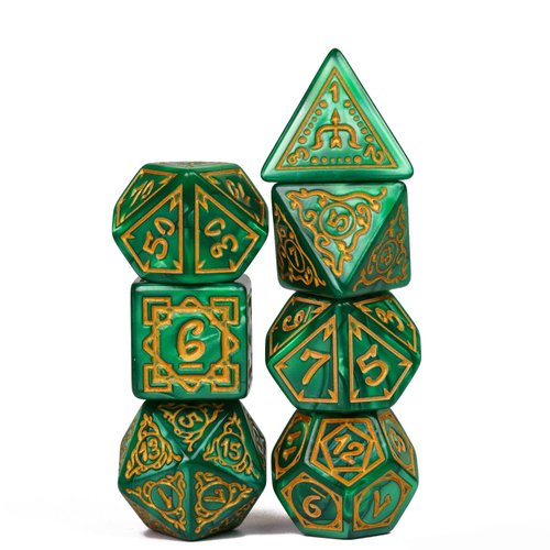 Poludie Dice DND, Polyhedral Dice Set(7 Pcs) D&D Dice with Leather Dice Bag for Dungeons and Dragons Role Playing Dice Games RPGs(Druid - Green)