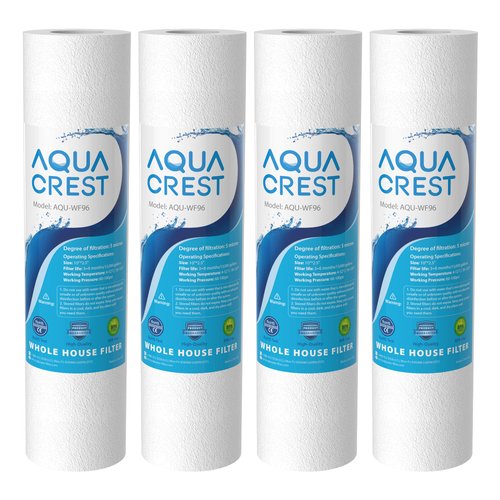 AQUA CREST AP110 Whole House Water Filter, Sediment Filter, 5 Micron, Replacement for 3M® Aqua-Pure AP110, Culligan® P5, APEC, GE FXUSC, Whirlpool®, Any 10" x 2.5" Home Water Filter, Pack of 4