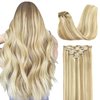 GOO GOO Clip in Hair Extensions Real Human Hair, 18inch 120g 7Pcs, 18A/613A Dark Blonde Highlighted Bleach Blonde, Remy Human Hair Extensions Clip ins for Women, Natural Human Hair