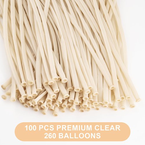 260 Balloons Clear, 100 PCS Long Balloons, Premium Latex Balloon Animal Balloons, Beginners Long Skinny Balloons, Weddings Birthdays Party Decorations