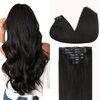 GOO GOO Clip in Hair Extensions Real Human Hair, 20inch 110g 7Pcs, 1B Natural black, Remy Human Hair Extensions Clip ins for Women, Natural Human Hair