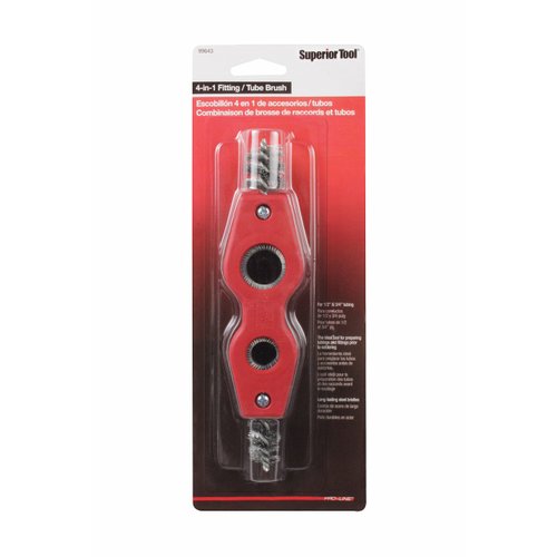 Superior Tool 99643 4-in-1 Fitting and Tube Brush 1/2 & 3/4 Inch-Four in One Pipe Cleaner-Half and Three Quarter Inch , Red