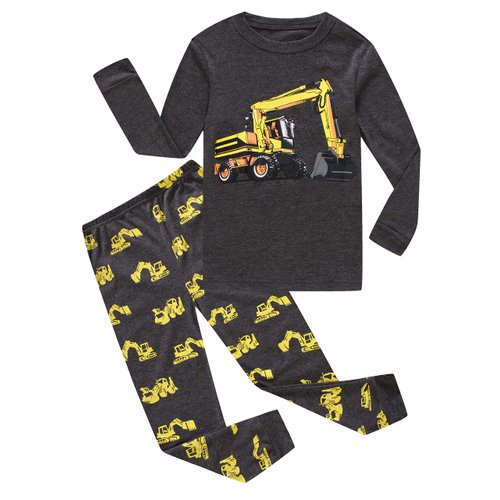 Family Feeling Construction Truck Little Boys Long Sleeve Pajamas Sets Cotton Pyjamas Kids Pjs Size 5 Grey