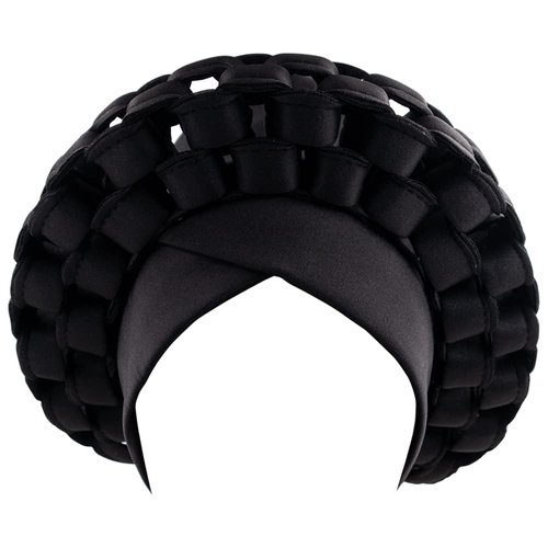 Beauty Town Aso Oke Auto Gele Headtie Pre-tied Elastic Head Wrap Turban (Black)