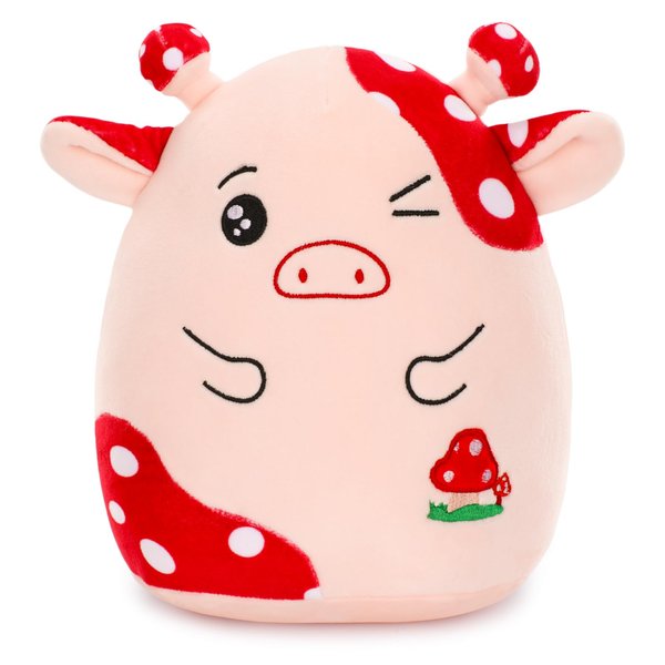 Thrist Mushroom Cow Stuffed Animal Toys Cute Mushroom Cow Plush Pillow Soft Cow Stuffed Animal Plush for Kids Teens Adults Birthday Gift Mushroom Cow Plushies