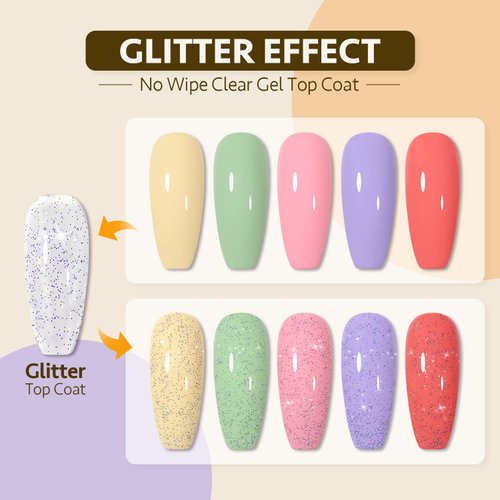 GAOY Glitter Gel Top Coat, 16ml Silver Iridescent Gel Nail Polish Sparkly No Wipe Clear Top Coat, Soak off UV LED Finish Gel for Nail Art