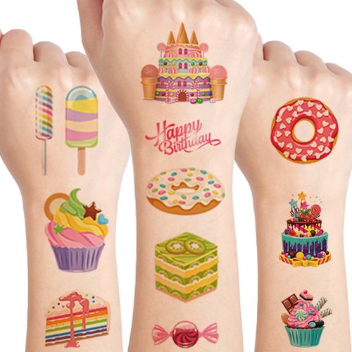 UVUXO Dessert Cake Temporary Tattoos for kids - 118 Styles Sheets Ice Cream and Donuts Tattoos Temporary for Girls Dessert Cake Birthday Party Supplies for Kids