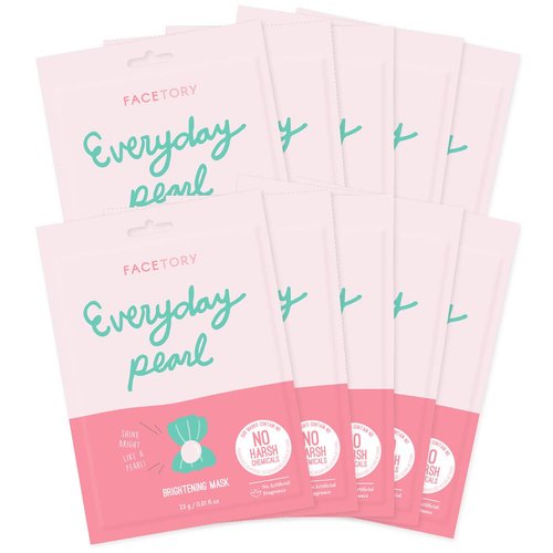 FACETORY Everyday Pearl Radiance Boosting Mask With No Harsh Chemicals - Soft, Form-Fitting Face Mask, For All Skin Types - Strengthening, Balancing, and Illuminating (Pack of 10)