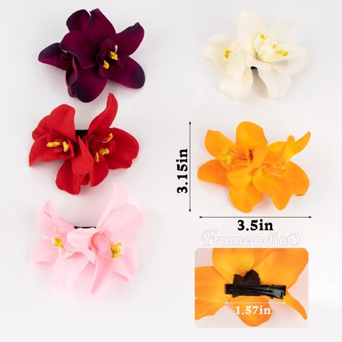 Framendino, 5 Pack Artificial Flower Hair Clips Hawaiian Amapola Flower Orchid Hair Barrettes Clips
