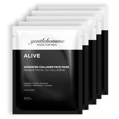 Gentlehomme Collagen Facial Mask for Men - 5 Pc. Hydrating Face Mask Sheet - Anti Aging Skin Care for Men - Hydro Gel Facial Sheet Mask - All Skin Types - Box of 5 Individually Wrapped Facial Masks