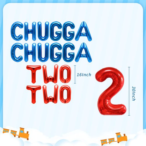 RGT 26 PCS Chugga Chugga Two Two Party Supplies Train Theme 2nd Birthday Decoration Train Birthday Cake Topper