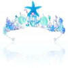 Mermaid Crown Pearl Mermaid Birthday Decorations Mermaid Party Favors Mermaid Crown Adult Mermaid Headband Hair Accessories Halloween Costume women Mermaid Blue Tiaras Seashell Starfish Fish Tail