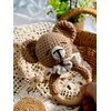 Ylsteed Wooden Baby Rattle Crochet Baby Rattle Stuffed Baby Doll Shaker Toy with Wooden Baby Crochet Bear Rattle Toy Natural Knitted Stuffed Animals for Babies Baby Shower Gift