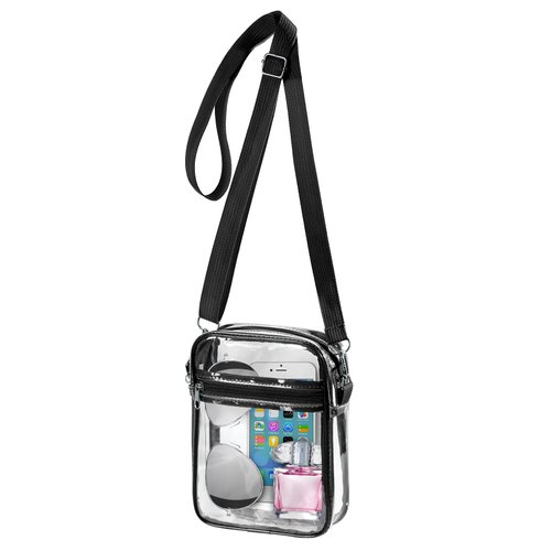 WJCD Clear Bag Stadium Approved PVC Concert Clear Purse Clear Crossbody Bag for women,With front pocket (Black-S)