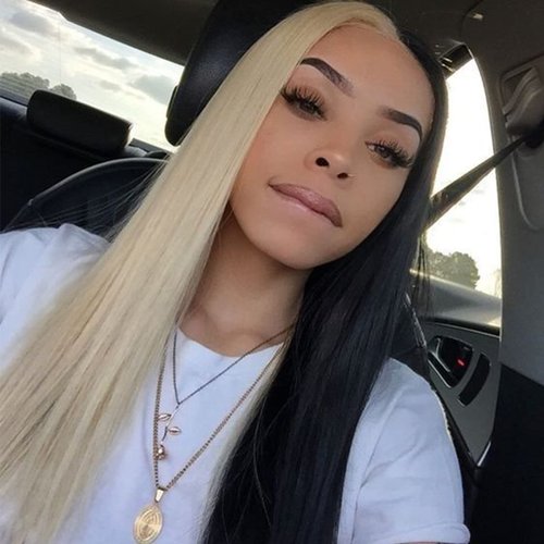 BTWTRY Half Blond #613 Color Half Black Wigs Long Straight Cosplay Hair Wig Synthetic Lace Front ...