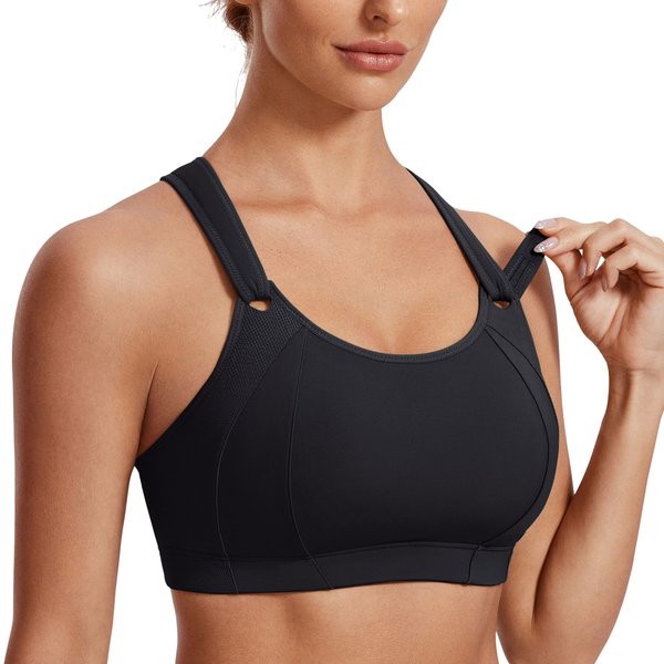 SYROKAN Women's Sports Bra Front Adjustable High Impact Support Padded Wireless Racerback Plus Size Running Bra Black 38DD