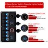 FXC 12V 24V Blue LED ON/Off Marine Multi Function Switch Panel Waterproof 8 Gang Rocker Switch Panel for Boat Car Truck Rv Toggle Switches Panel with Circuit Breaker Dual USB Charger Voltmeter
