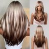 Allbell Long Straight Wigs for White Women Brown Highlight Mixed Blonde Gray Hair with Bangs
