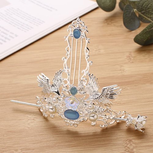 FRCOLOR Hair Clip - Chinese Vintage Hair Coronet Traditional Hanfu Hair Clip with Hair Stick, Ancient Hairpin Headpieces Hair Accessories for Women Girls (White)