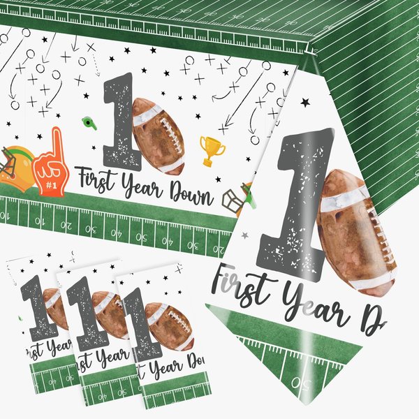 Juweked 3Pcs 1st Birthday Tablecloth Football Tablecloth Plastic First Year Down Table Cloth for First Year Down Birthday Party Football First Birthday Tablecloths Football Party Decorations