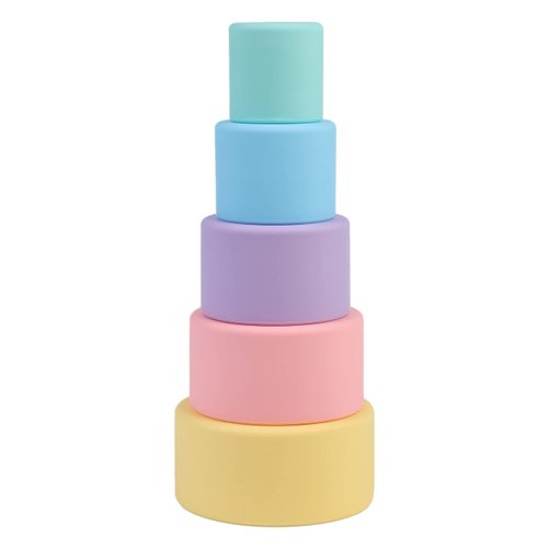 BLUE GINKGO Silicone Stacking Cups - Nesting Cups and Silicone Stacking Toy - Open Ended Montessori Toddler and Baby Stacking Cups - Neutral Baby Toys (5 Cups - Pastel)