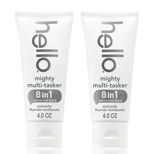 hello Mighty Multitasker Fluoride Toothpaste, 8-in-1 Toothpaste with Minty Flavor, Anticavity, Antigingivitis, Antisensitivity, Strengthens Enamel and Whitens, 2 Pack, 4.0 Oz Tubes