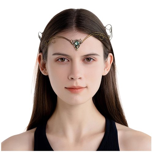 L'VOW Handmade Fairy Circlet Crown Elf Retro Headband Medieval Tiara V-Shape Moon Crown Headdress Viking Headpiece Renaissance Accessories(Rose Gold)