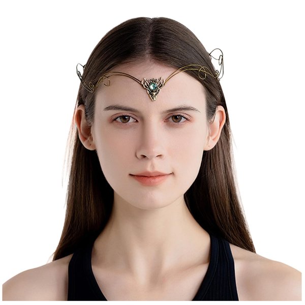 L'VOW Handmade Fairy Circlet Crown Elf Retro Headband Medieval Tiara V-Shape Moon Crown Headdress Viking Headpiece Renaissance Accessories(Rose Gold)