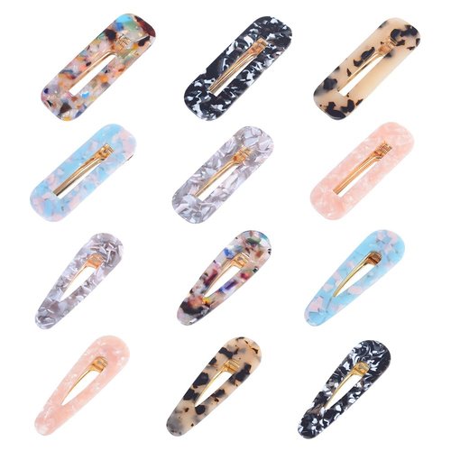 12 Pcs Acrylic Resin Hair Clips Geometric Alligator Hair Clips Marble Hair Bobby Clips Decorative...