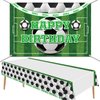 PIXHOTUL Soccer Happy Birthday Backdrop and Tablecloth Set - Soccer Theme Party Photo Props with Plastic Tablecloths Decorations for Kids Soccer Themed Birthday Party Decorations