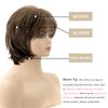 TISHINING Short Brown Mixed Blonde Wigs for White Women with Bangs Layered Brown Pixie Cut Wigs with Blonde Highlights Natural Looking Synthetic Short Hair Wigs for Women