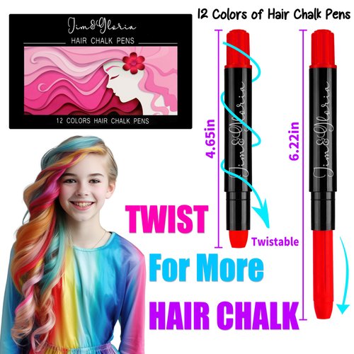 Jim&Gloria Dustless Hair Chalk Gifts for Girls Makeup Kit - Washable Dye Temporary Hair Color Christmas for Kids Age 4 5 6 7 8 9 10 11 12 Year Old Girl Birthday Gift Toy - Teen Girl Gifts Trendy Stuff