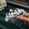 Latious Silver Bride Wedding Flower Hair Comb Floral Bridal Hair Clip Pearl Hair Piece Hair Accessories for Women and Girls
