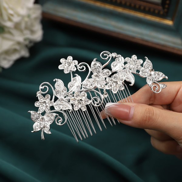 Latious Silver Bride Wedding Flower Hair Comb Floral Bridal Hair Clip Pearl Hair Piece Hair Accessories for Women and Girls