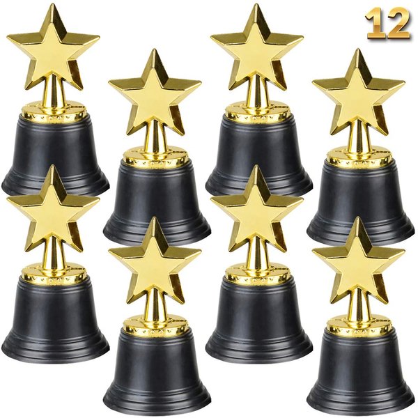 Bedwina Star Trophy Awards - Pack of 12 Bulk - 4.5 Inch, Gold Award Trophies for Kids Party Favors, Props, Rewards, Winning Prizes, Competitions for Kids and Adults