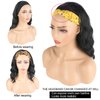Oseti Short Curly Headband Wigs for Black Women Black Wavy Wigs with Headbands Attached Body Wave Wig Head Wrap Wigs with Ice Silk Turban Synthetic Headband Wigs for Women Short Loose Bob Wig 14Inch