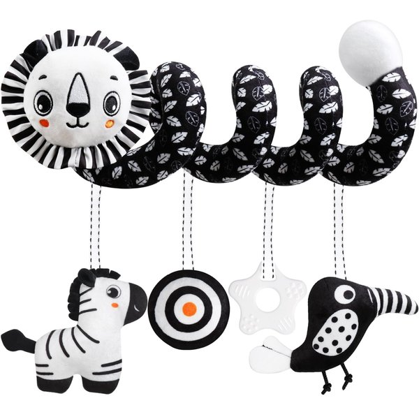 Baby Carseat Toy Black & White Rattle Spiral Hanging Activity Stroller Toy for Newborns Boys and Girls, Quality Baby Gifts for Baby Shower Party Favors, New Year, Valentine's - Lion