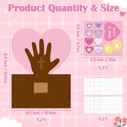 Haooryx Valentine’s Day Religious 3D Heart Tree Craft Kit - 28 Pack Make Your Own God is Love Heart Tree Decor DIY Christian Valentines Standing Handprint Tree Gift for Valentine's Day Party Supplies
