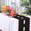 Preboun 6 Pcs Plastic Checkered Table Runner 14 x 108 Inch Racetrack Road Table Runner for Two Fast Car Theme Birthday Racing Party Decor Events Supplies (Black Red White Race Track)