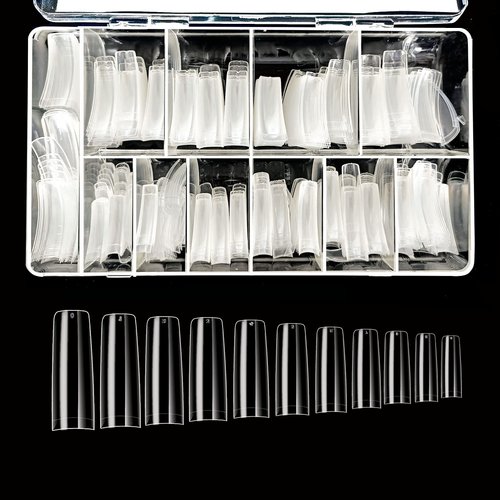 beYou Clear Half-moon 510 Artificial Fake Nail Tips 11 Sizes With Clear Plastic Case for Nail Salon Nail Shop