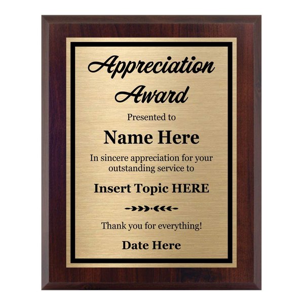 Appreciation Award Plaque Customized 8x10 - Personalized Awards and Trophies for Employee Recognition - Custom Plaques with Your Text - Customize Now!