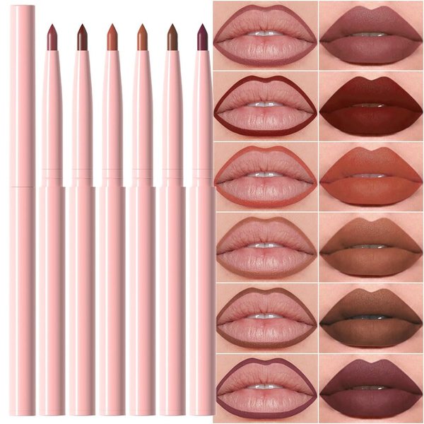 HHLTOH 6Pcs Retractable Lip Liner Pencils Set, Mauve Maroon Dark Red Orange Nude Chocolate Matte, Long-Lasting Non-Stick Cup Not Fade Waterproof Pigmented Velvet Lipgloss Kit Beauty Cosmetics. 01