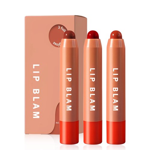 Hydrating Tinted Lip Balm Set-3Pcs Natural Glossy Lip Balm Plumper,Long Lasting Lipgloss Creamy Lipstick,Lightweight High-Pigment Lip Stain Pen Lip Crayon Stick, Christmas Makeup Gift for Women-Set B